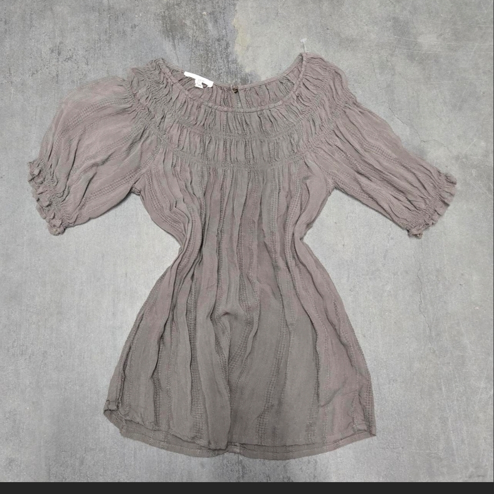 Maurices Mauve Taupe Smocked Peasant Tunic